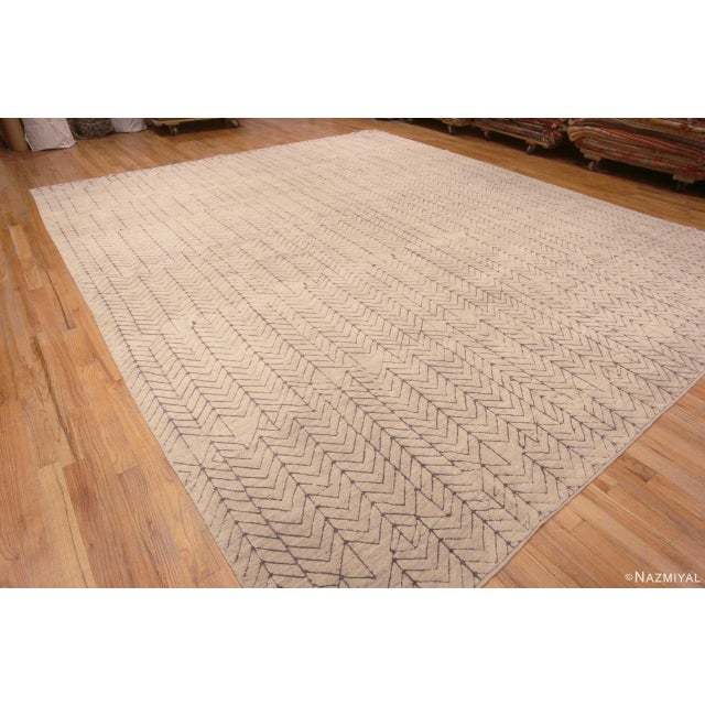 Chic Large Primitive Motif Ivory Modern Area Rug, Country of Origin: Central Asia, Circa date: Modern Rugs – The past...