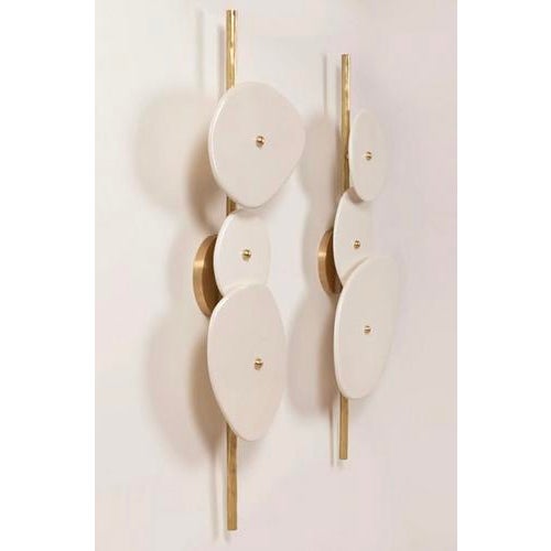 Contemporary Pair of Elsa Foulon Achille Wall Sconces, Ceramic + Hammered Brass For Sale - Image 3 of 5