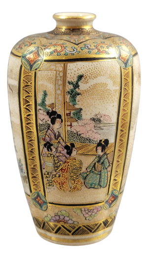 Miniature Meiji Satsuma Vase with Family Scene from Chosei, Kyoto, Japan, 1890