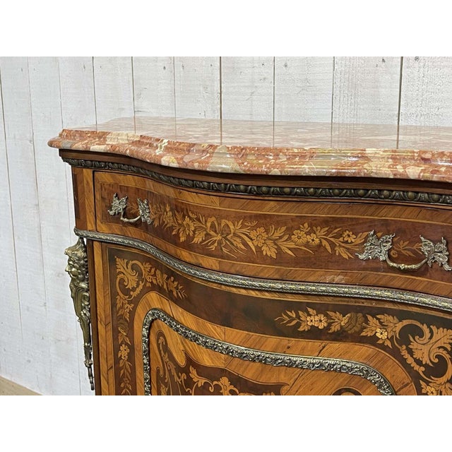 1970s Marquetry Sideboard in Rosewood, Beech and Marble Top, 1970s For Sale - Image 5 of 16