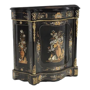 Late 20th Century Ebonized and Brass Mounted Inlaid Serpentine Italian Cabinet