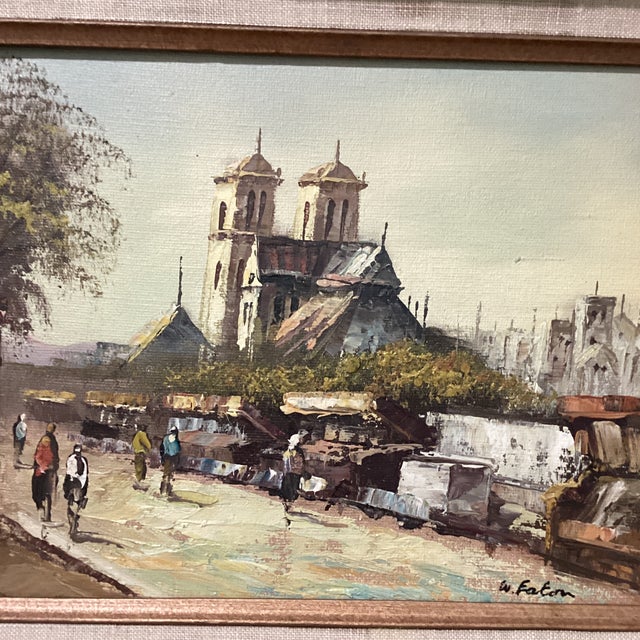 Mid 20th Century Paris City Landscape Market Scenes Oil Painting on Canvas Signed Framed For Sale - Image 4 of 12