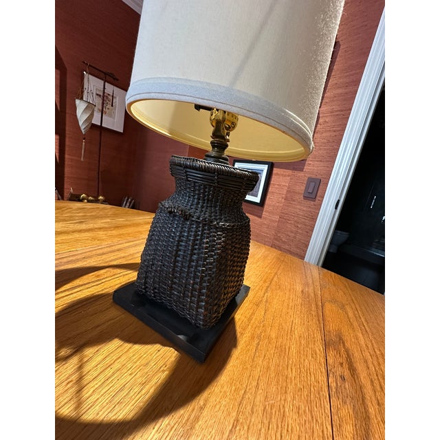 Mid 20th Century Mid Century Lana Thai Basket Table Lamp With Shade For Sale - Image 5 of 8