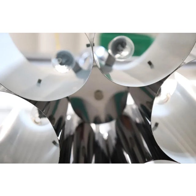 Metal Space Age 6-Light Chandelier in Steel, 1970s For Sale - Image 7 of 12
