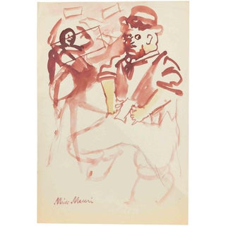Mino Maccari, The Embarrassed One, 1940s, Watercolor For Sale