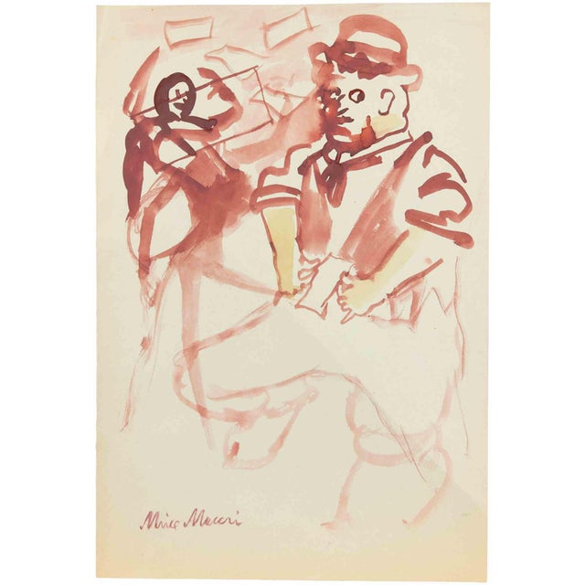 Mino Maccari, The Embarrassed One, 1940s, Watercolor For Sale