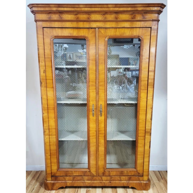 Biedermeier German 19th C Fruitwood Armoire Curio Cabinet Display Vitrine For Sale - Image 3 of 13