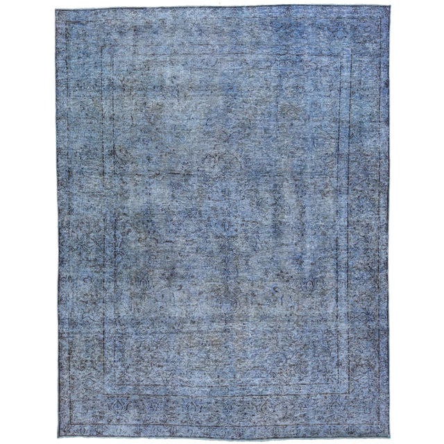 Vintage Persian Overdyed Handmade All-Over Blue Wool Rug For Sale - Image 11 of 11
