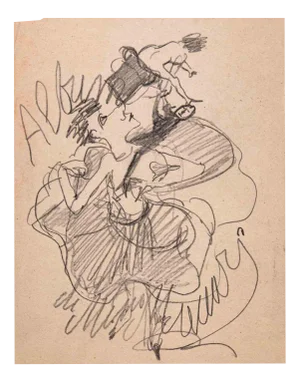 Mino Maccari, The German in the Brewery, Pencil Drawing, 1950s