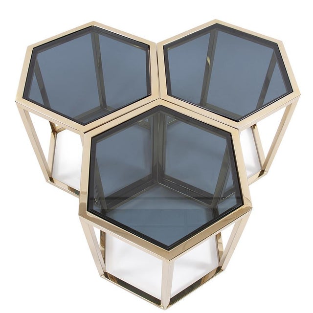 Hexagonal Gold Stainless Steel Table Set For Sale In Chicago - Image 6 of 8