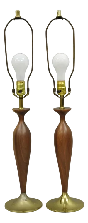 Vintage Mid Century Modern Tony Paul for Westwood Walnut Table Lamps - A Pair