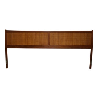 Danish Modern Teak & Basketweave King Headboard For Sale