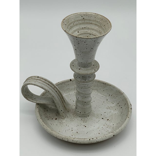 Vintage Soft White Speckeled Ceramic Candle Holder For Sale In Denver - Image 6 of 7