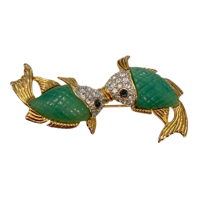 Vintage Kenneth J. Lane Kissing Fish Brooch For Sale
