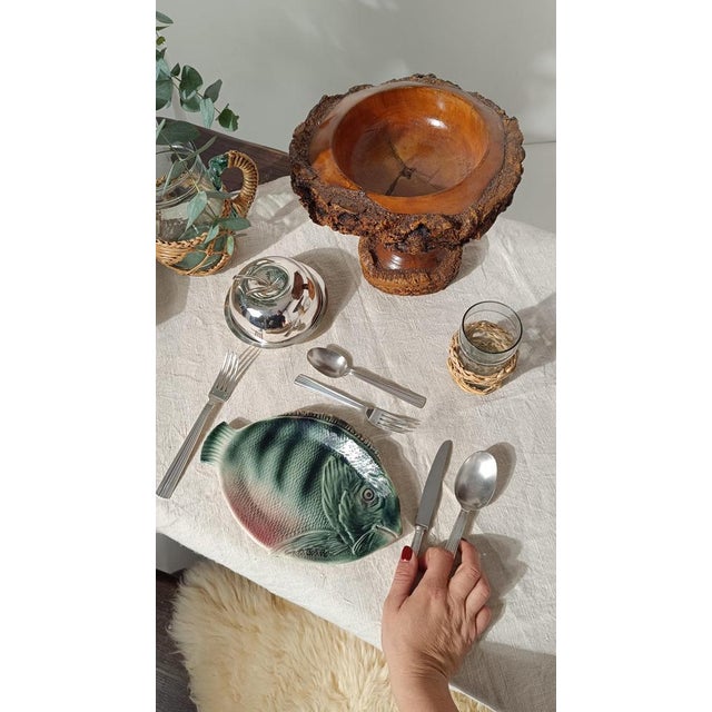 Vintage Rustic Handcrafted Wooden Pedestal Bowl in the style of Mountain Folk Art, 1950s For Sale - Image 4 of 18