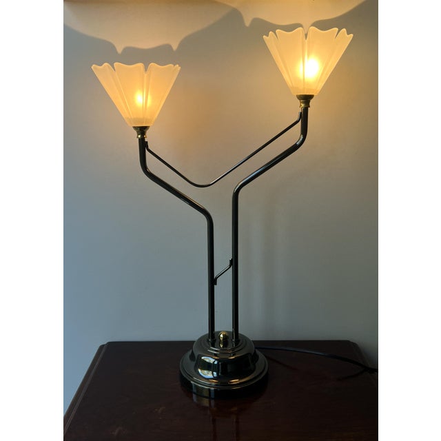 1980s Mid-Century Belgian Table Lamp in Brass, Bronze and Glass from Massive, 1980s For Sale - Image 5 of 11