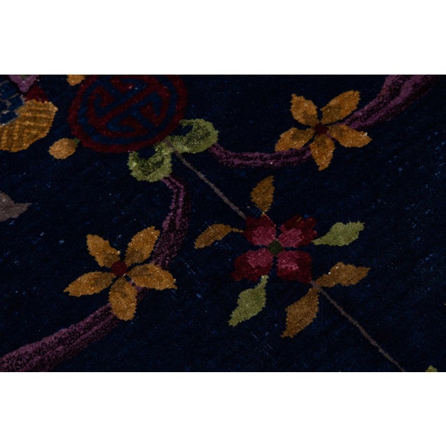 Navy Blue Antique Art Deco Chinese Wool Rug With a Classic Design For Sale In New York - Image 6 of 12