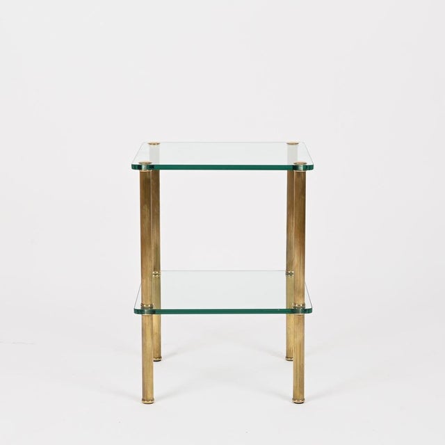 Gold Brass and Glass 2-Tier Side Table or Nightstand from Maison Jansen, France, 1970s For Sale - Image 8 of 14