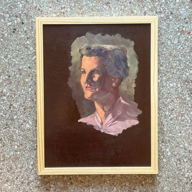 Vintage Boho 1950s Signed Original Oil Portrait on Board For Sale In West Palm - Image 6 of 8
