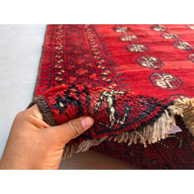 Textile Vintage Afghan Ersari Turkmen Bokhara Rug, Abrash Red - 7'2" X 4'8" For Sale - Image 7 of 13