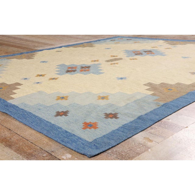 Beige Vintage Scandinavian Style Indian Kilim Rug, 08'03 X 09'10 For Sale - Image 8 of 10