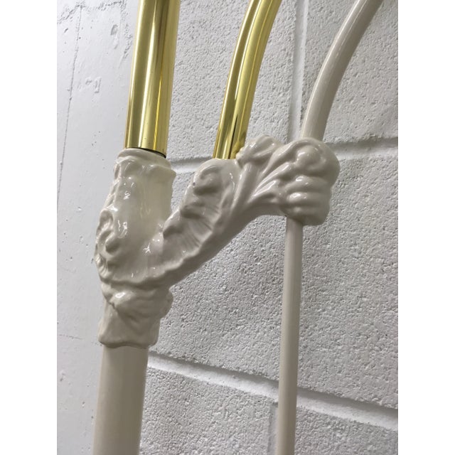 White Painted Wrought-Iron & Brass & Queen Bedframe For Sale - Image 4 of 13