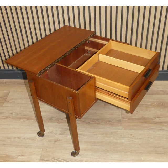 Vintage Sewing Cart in Walnut, 1960s For Sale - Image 4 of 10