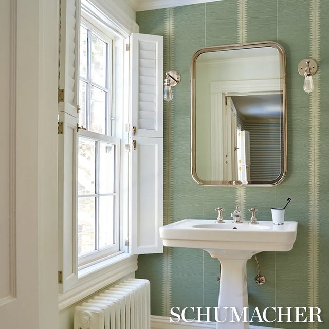 2020s Schumacher Bristle Stripe Sisal Wallpaper In Seaglass For Sale - Image 5 of 5