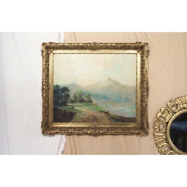 Large Antique Landscape Oil Painting in an Ornate Gold Frame From the 19th Century For Sale - Image 6 of 16