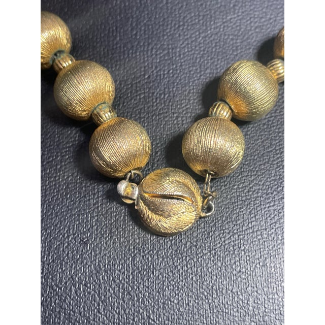 Mid 20th Century Mid 20th Century Earrings Marked Lisner & Necklace Lisner Style With Satin Etched Directly Into the Gold-Tone Metal For Sale - Image 5 of 6