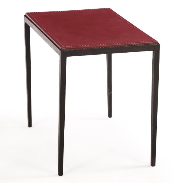 Contemporary Iron and Leather Side Table in the Manner of Jean-Michel Frank, Contemporary For Sale - Image 3 of 6