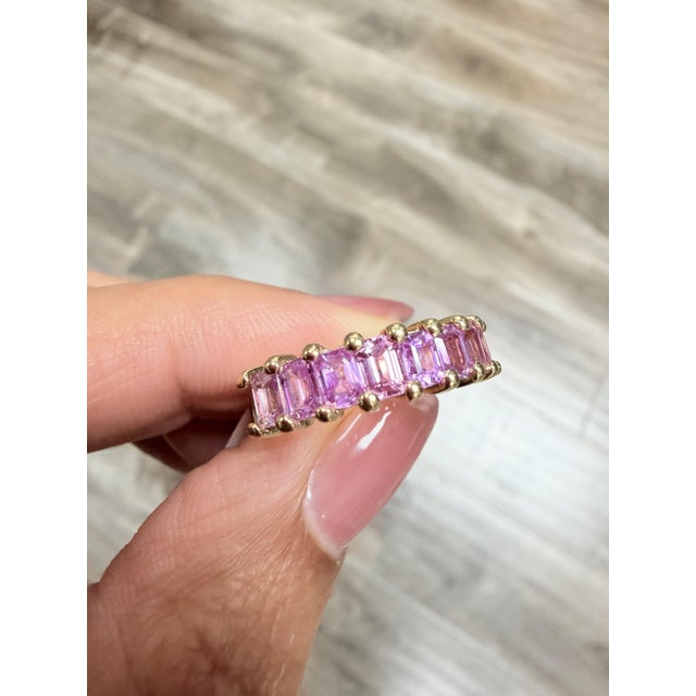 3.45 Carat Pink Sapphire Yellow Gold Ladies Band, Size 7 For Sale - Image 9 of 9