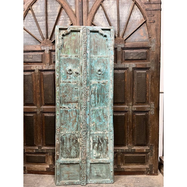 1920s Antique Blue Barndoors Rustic Spanish Style Double Doors 82 For Sale - Image 5 of 9