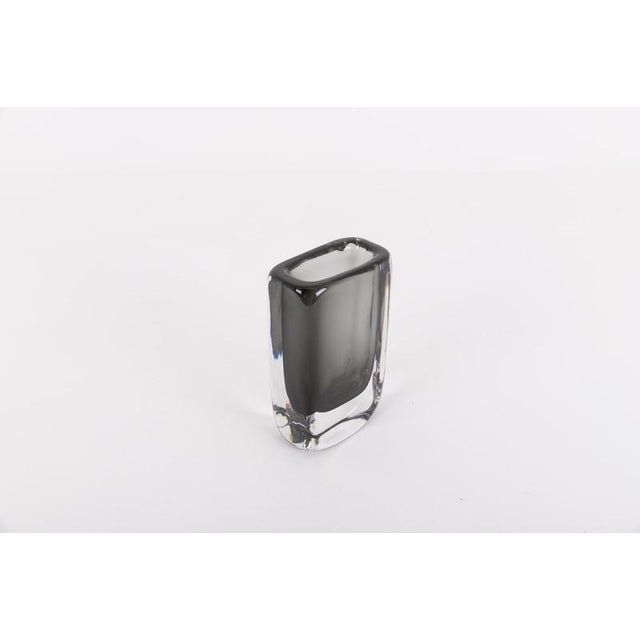 Vintage Swedish rectangular smoked glass vase cased in clear glass. Designed by Nils Landberg for Orrefors, 1970s....