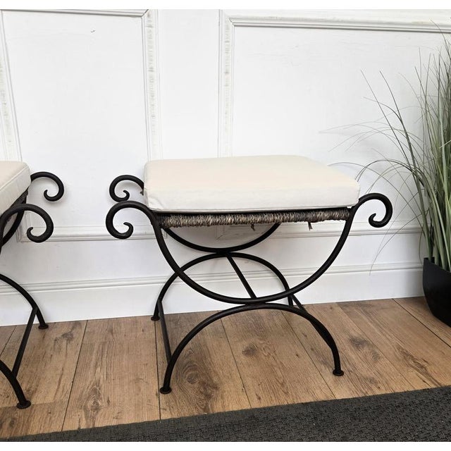 Italian Metal Iron Stools with Roll Arm, 1960s, Set of 2 For Sale - Image 6 of 9