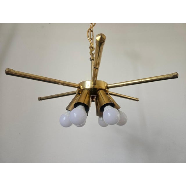 Gold Mid-Century Brass Chandelier, 1970s For Sale - Image 8 of 17