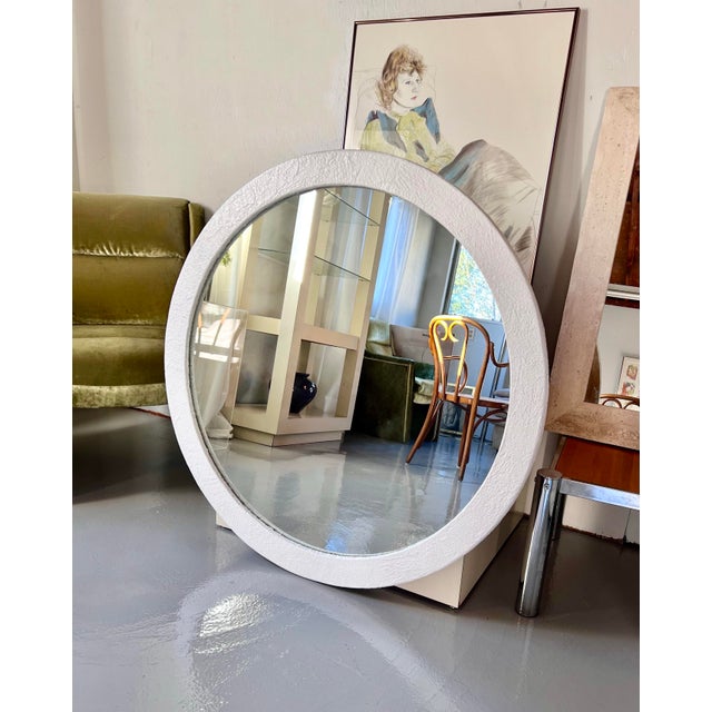 Art Deco 1980s Large Round White Stone Post Modern Mirror For Sale - Image 3 of 5