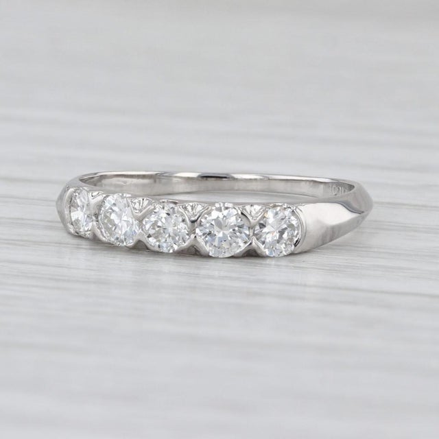 Vintage 0.60ctw Diamond Wedding Band 900 Platinum Size 7 Anniversary Ring For Sale - Image 4 of 9