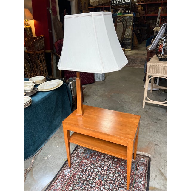 1970s Mid Century Modern Wooden Table With Lamp For Sale - Image 4 of 10