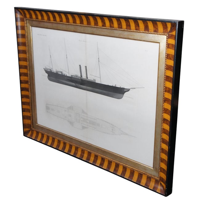 John Scott Russell, Paddle Wheel Steam Ships – Irish Trader. A nautical maritime engraving on paper showcasing the blue...