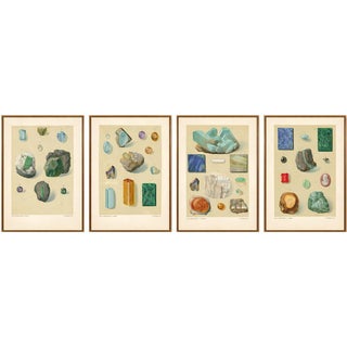 Antique Gemstone Prints with Blue and Green Minerals from Bauer, 1900s, Set of 4 For Sale