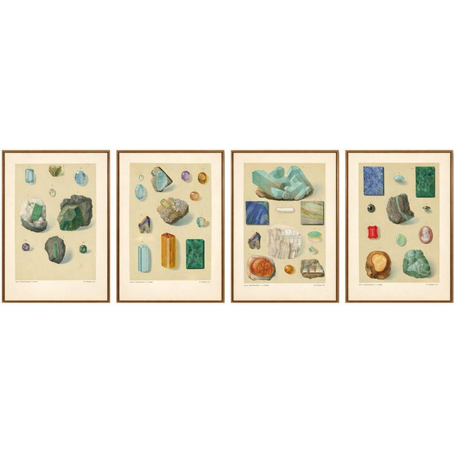 Antique Gemstone Prints with Blue and Green Minerals from Bauer, 1900s, Set of 4 For Sale