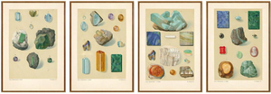 Antique Gemstone Prints with Blue and Green Minerals from Bauer, 1900s, Set of 4