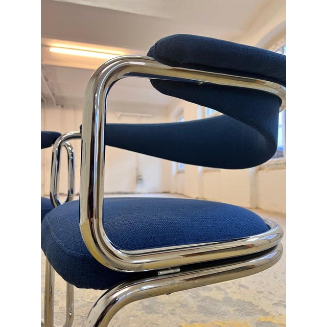 Cantilever Chair in Blue Chrome For Sale - Image 7 of 11
