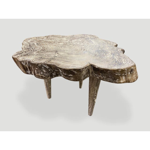 Andrianna Shamaris Live Edge Single Charred Cerused Teak Wood Side Table For Sale - Image 13 of 18