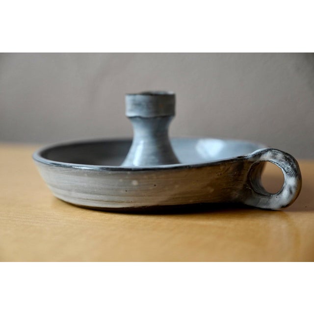 Ceramic Stoneware Bedroom Candlestick with Blue-Grey Glaze, 1970s For Sale - Image 7 of 8