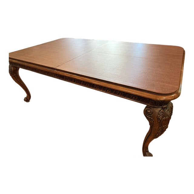 Late 20th Century Henredon Italian Baroque Carved Oak and Burl Wood Extension Dining Table For Sale