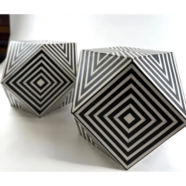 Art Deco Style Sculptural Resin Black and White Side or End Table, a Pair For Sale - Image 4 of 12