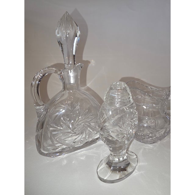 1980s Cut Crystal Salt, Pepper, Creamer, Bowl, and Cruets - 6 pcs For Sale - Image 4 of 7