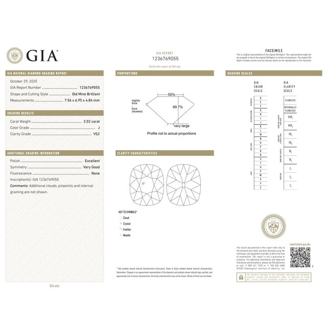 Metal Gia 2.02 Carat Old Mine Cut Diamond 18k Yellow Gold Engagement Ring, Size 6.5 For Sale - Image 7 of 8